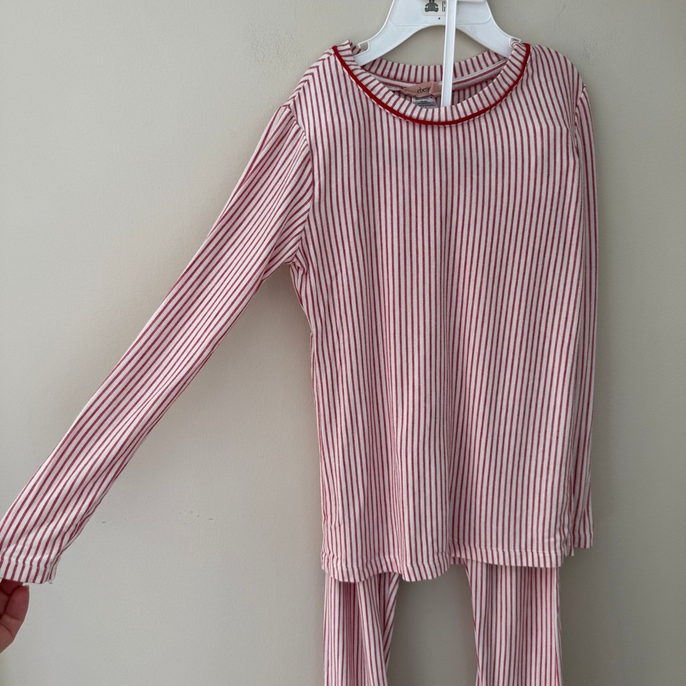 Eberjey Kids Gisele Red White Striped Tencel Modal Pajama Set Size 6 Long Sleeve - Picture 2 of 6
